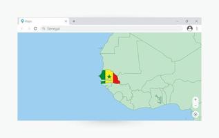 navegador ventana con mapa de Senegal, buscando Senegal en Internet. vector