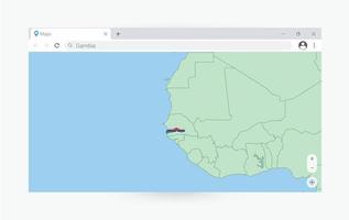 Browser window with map of Gambia, searching  Gambia in internet. vector