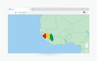 Browser window with map of Guinea, searching  Guinea in internet. vector