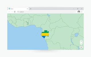 Browser window with map of Gabon, searching  Gabon in internet. vector