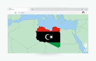 Browser window with map of Libya, searching  Libya in internet. vector