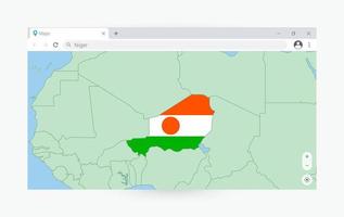 Browser window with map of Niger, searching  Niger in internet. vector