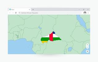 navegador ventana con mapa de central africano república, buscando central africano república en Internet. vector