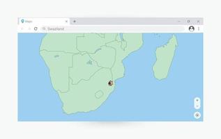 Browser window with map of Swaziland, searching  Swaziland in internet. vector