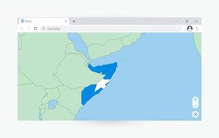 Browser window with map of Somalia, searching  Somalia in internet. vector