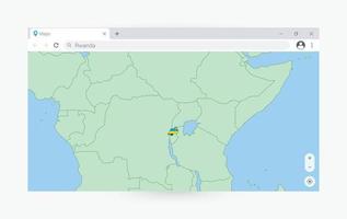 Browser window with map of Rwanda, searching  Rwanda in internet. vector