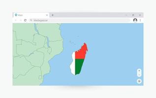 Browser window with map of Madagascar, searching  Madagascar in internet. vector