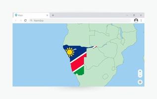 Browser window with map of Namibia, searching  Namibia in internet. vector