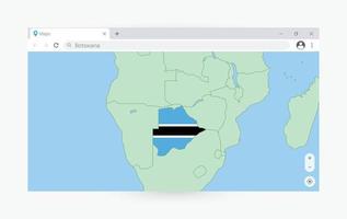 Browser window with map of Botswana, searching  Botswana in internet. vector