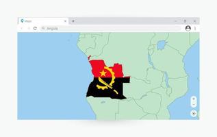 Browser window with map of Angola, searching  Angola in internet. vector