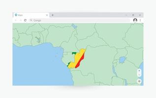 Browser window with map of Congo, searching  Congo in internet. vector