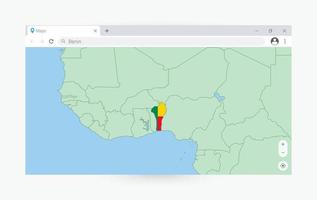 Browser window with map of Benin, searching  Benin in internet. vector