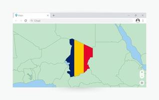 Browser window with map of Chad, searching  Chad in internet. vector