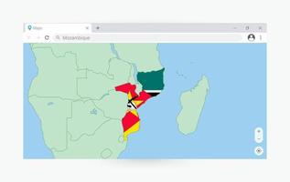 navegador ventana con mapa de Mozambique, buscando Mozambique en Internet. vector