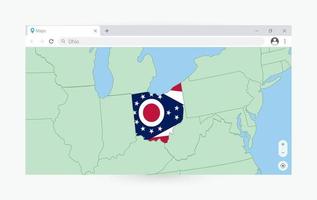 Browser window with map of Ohio, searching  Ohio in internet. vector