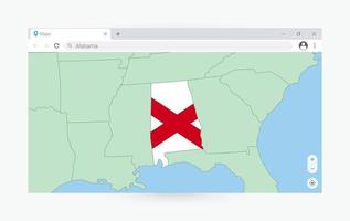 Browser window with map of Alabama, searching  Alabama in internet. vector