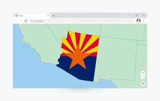 Browser window with map of Arizona, searching  Arizona in internet. vector