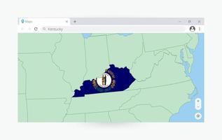 Browser window with map of Kentucky, searching  Kentucky in internet. vector