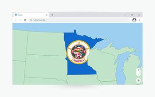 Browser window with map of Minnesota, searching  Minnesota in internet. vector