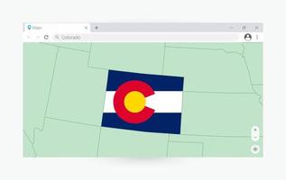 Browser window with map of Colorado, searching  Colorado in internet. vector