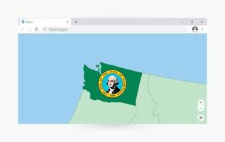 Browser window with map of Washington, searching  Washington in internet. vector