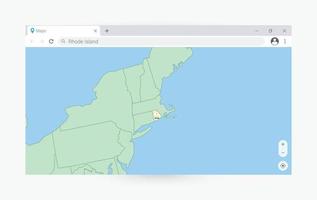 Browser window with map of Rhode Island, searching  Rhode Island in internet. vector