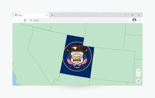 Browser window with map of Utah, searching  Utah in internet. vector