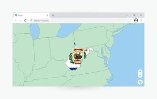 Browser window with map of West Virginia, searching  West Virginia in internet. vector