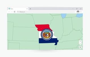 Browser window with map of Missouri, searching  Missouri in internet. vector