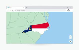 Browser window with map of North Carolina, searching  North Carolina in internet. vector