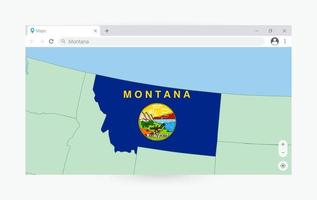 Browser window with map of Montana, searching  Montana in internet. vector