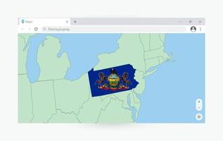 Browser window with map of Pennsylvania, searching  Pennsylvania in internet. vector