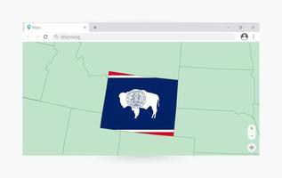 Browser window with map of Wyoming, searching  Wyoming in internet. vector