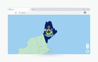 Browser window with map of Maine, searching  Maine in internet. vector