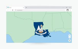 Browser window with map of Louisiana, searching  Louisiana in internet. vector