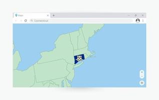 Browser window with map of Connecticut, searching  Connecticut in internet. vector