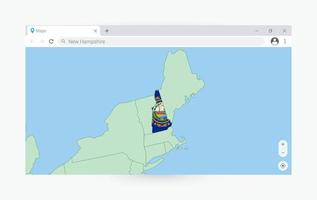 Browser window with map of New Hampshire, searching  New Hampshire in internet. vector