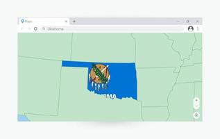 Browser window with map of Oklahoma, searching  Oklahoma in internet. vector