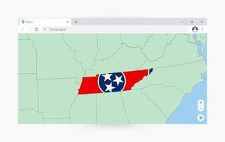 Browser window with map of Tennessee, searching  Tennessee in internet. vector