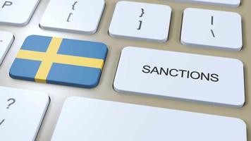 Schweden auferlegt Sanktionen gegen etwas Land. Sanktionen auferlegt auf Schweden. Tastatur Taste drücken. Politik Illustration 3d Animation