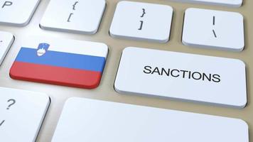 Slowenien auferlegt Sanktionen gegen etwas Land. Sanktionen auferlegt auf Slowenien. Tastatur Taste drücken. Politik Illustration 3d Animation video