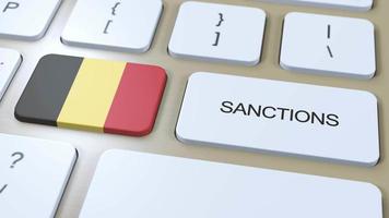Belgien auferlegt Sanktionen gegen etwas Land. Sanktionen auferlegt auf Belgien. Tastatur Taste drücken. Politik Illustration 3d Animation video