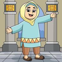 Ramadan Muslim Girl Colored Cartoon Illustration vector