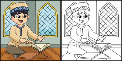 Ramadan Muslim Boy Reading Quran Illustration vector