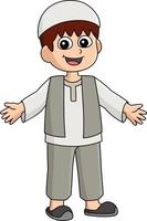 Happy Muslim Boy Cartoon Colored Clipart vector