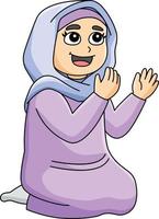 Muslim Girl Praying Cartoon Colored Clipart vector