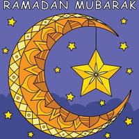 Ramadán creciente Luna linterna de colores dibujos animados vector