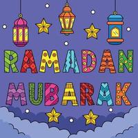 Ramadan Mubarak Colored Cartoon Illustration vector