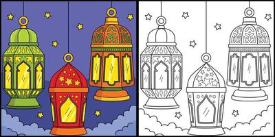 Ramadan Lantern Coloring Page Colored Illustration vector
