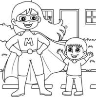 Mothers Day Supermom Coloring Page for Kids vector